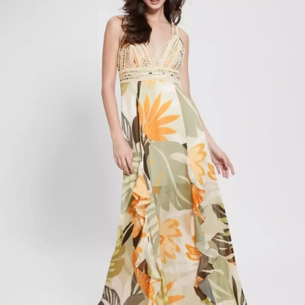 Guess Women Multi Foliage Form Print Eco Serena Dress NWT 228.00